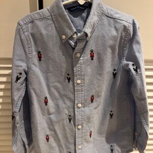 Janie and Jack dress shirt, like new. Nutcrackers on blue oxford shirt. Size 6.